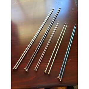 Knitting Needles, 5 pairs, sizes 8, 8, 7, 6, 5,  Metal